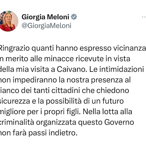 Risposta di GIorgia Meloni via Facebook<br />&copy; pagina Facebook Giorgia Meloni