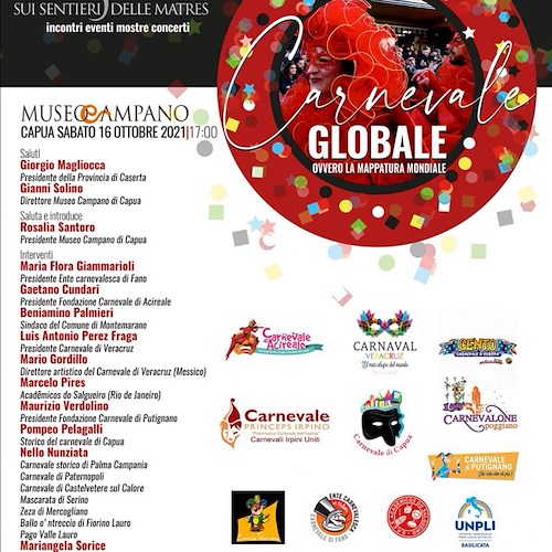 Carnevale Globale, al via il progetto di mappatura mondiale dei Carnevali. Il 16 ottobre presentazione al Museo Campano di Capua