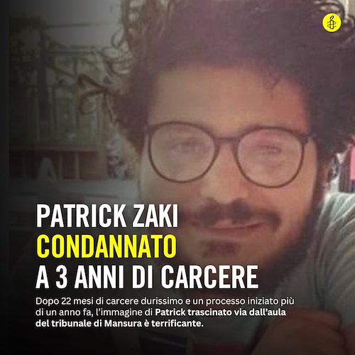 Egitto, Patrick Zaki condannato a 3 anni. Politico egiziano: "Sarà graziato"