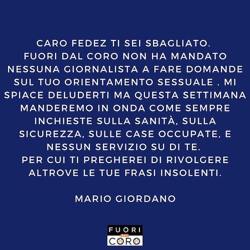 Fedez attacca il giornalista Mario Giordano che risponde: "Rivolgi i tuoi insulti altrove"