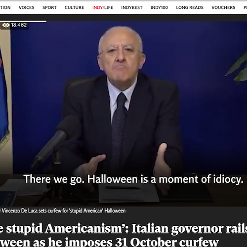 «Halloween immensa idiozia e stupida americanata», il video di De Luca diventa virale all'estero