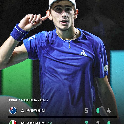 Arnaldi, vincitore del primo incontro della finale<br />&copy; pagina FB Davis Cup