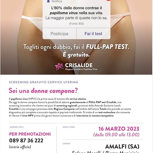 Prevenzione e diritto alla salute: Amalfi aderisce alla campagna di screening gratuito "Crisalide"