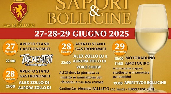 Benevento, dal 27 al 29 giugno torna “Sapori e Bollicine” all’Azienda Falluto: tre giorni di gusto, musica e convivialità
